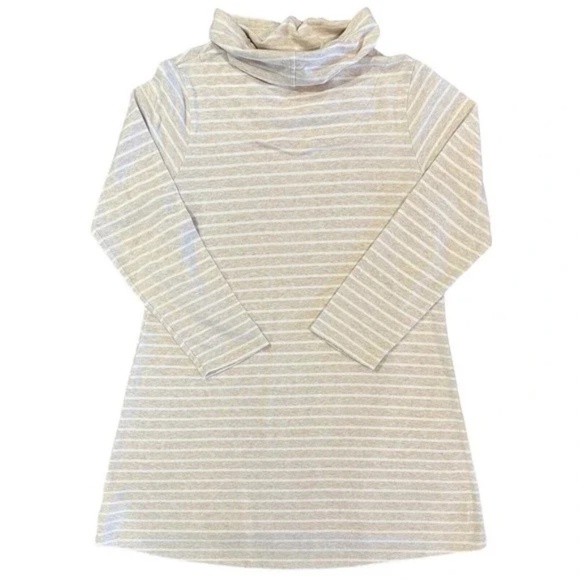 Ann Klein Funnel Neck Beige Striped Stretch Knit Sweater Dress Pullover, Size M - Picture 2 of 8